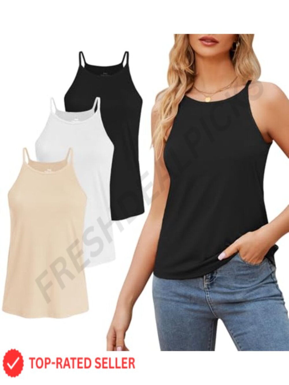Women's Loose Fit Camisole Tank Tops 3 Pack Modal Blend Sleeveless Spaghetti